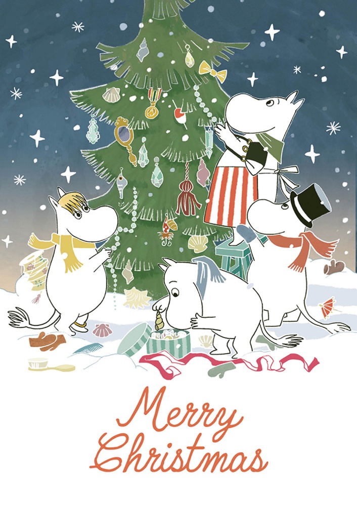 Merry Christmas Moomins Decorating the Tree Christmas Card